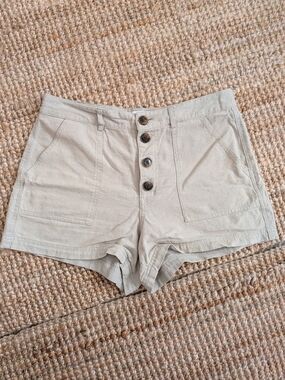 O'Neill Light Sage Beige High-Waist Button-Front Shorts